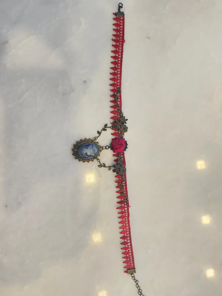 Red Lace Cameo Choker Necklace thumbnail