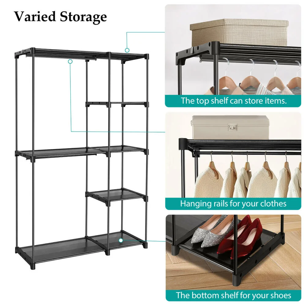 Freestanding Closet Organizer, Clothes Rack, 4 Shelves & 2 Rail image indicator(6)