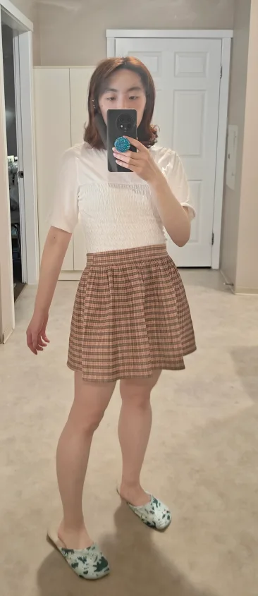 Plaid Mini Skirt with White Blouse Top Set 💖 image indicator(5)