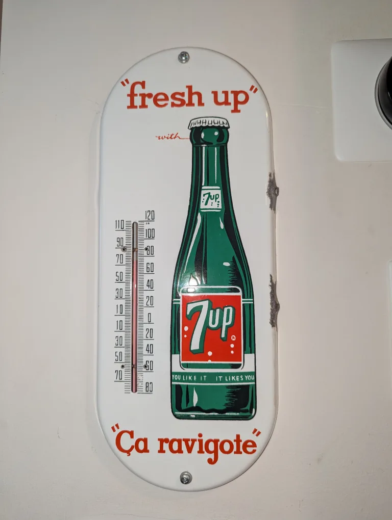 7UP Porcelain Thermometer Vintage 1950s Fresh Up Ca Ravigote thumbnail