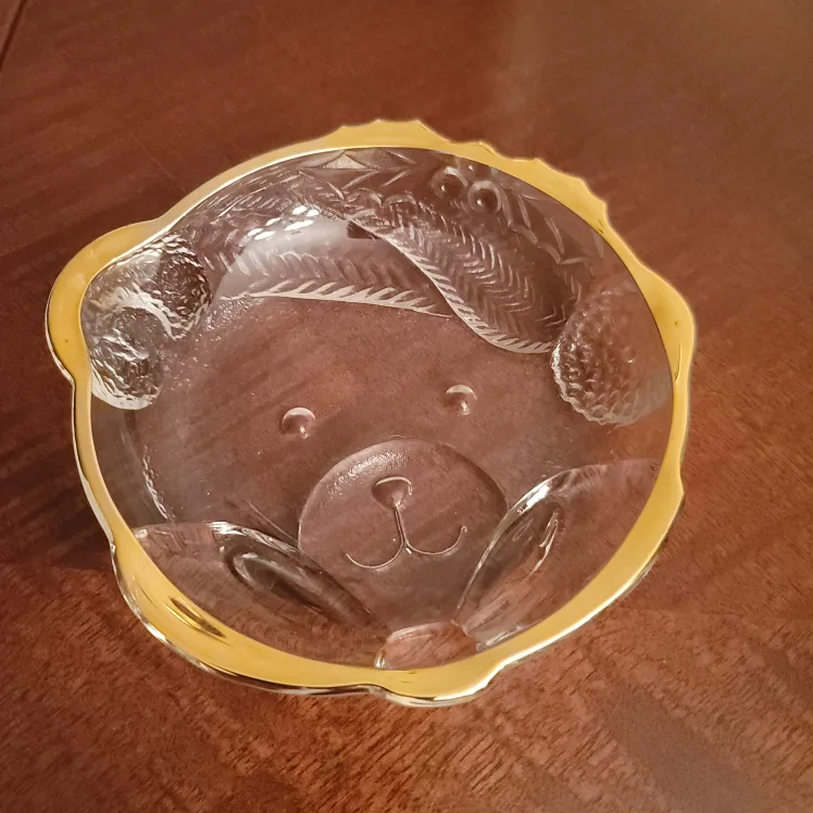 Cute Bear-Shaped Glass Bowl with Gold Rim thumbnail