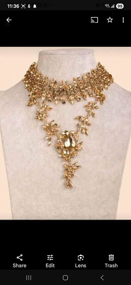 Gold Floral Statement Necklace, New in Package thumbnail