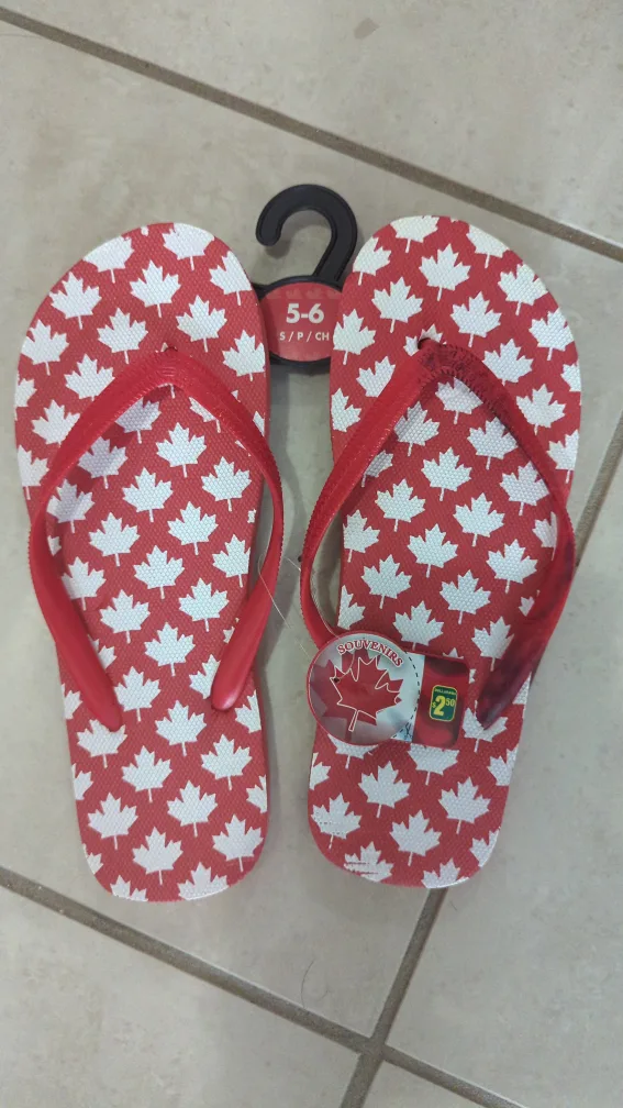 Dollarama Maple Leaf Flip Flops - Size 5-6 thumbnail
