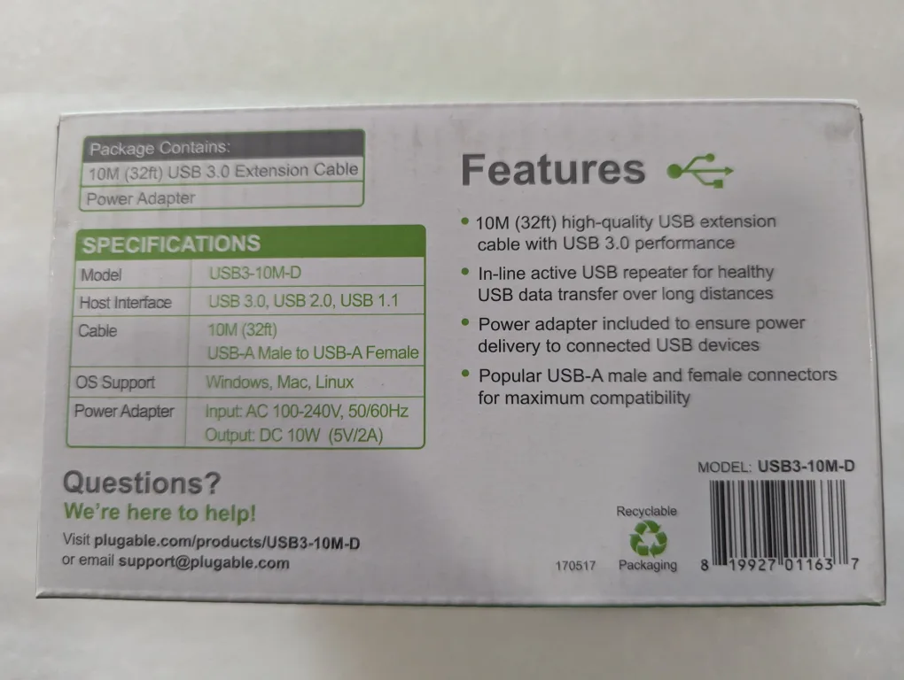 Plugable 10M USB 3.0 Extension Cable - New thumbnail
