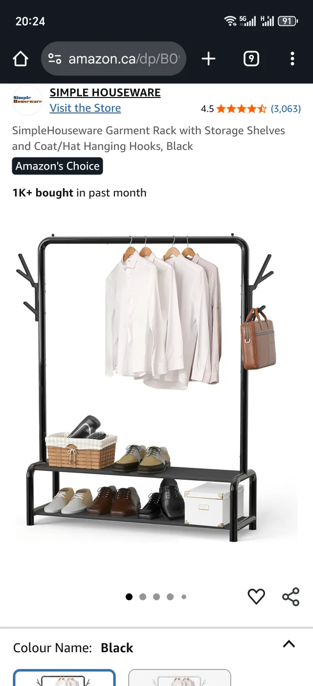 Simple Houseware Garment Rack with Shelves - Black thumbnail