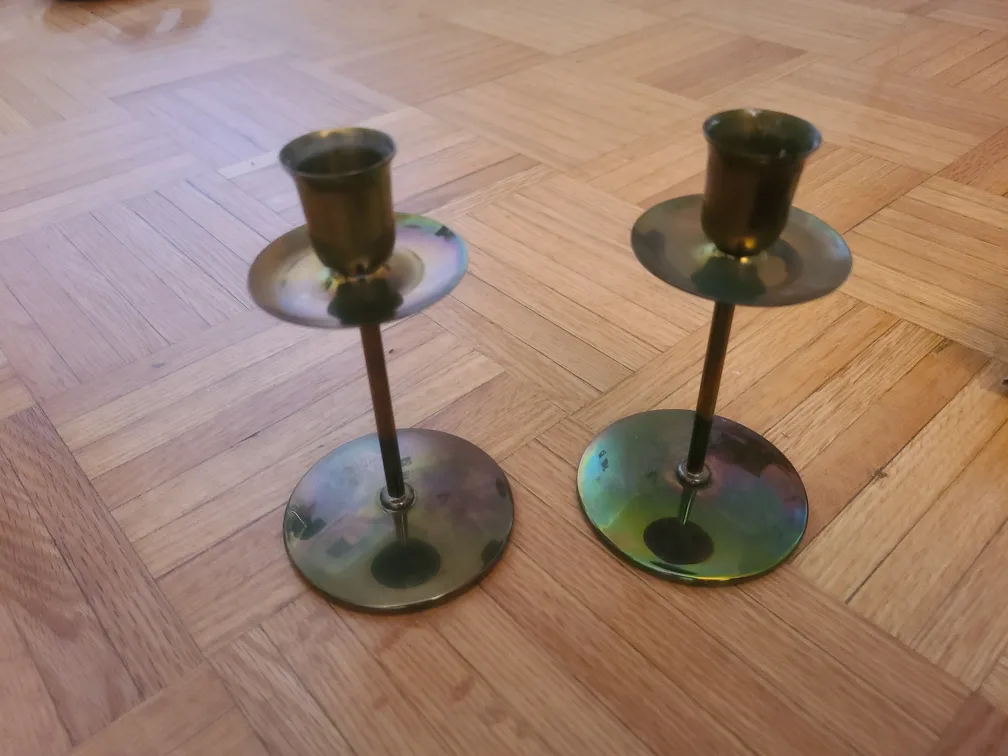 Pair of beautiful vintage brass Candlestick Holders thumbnail