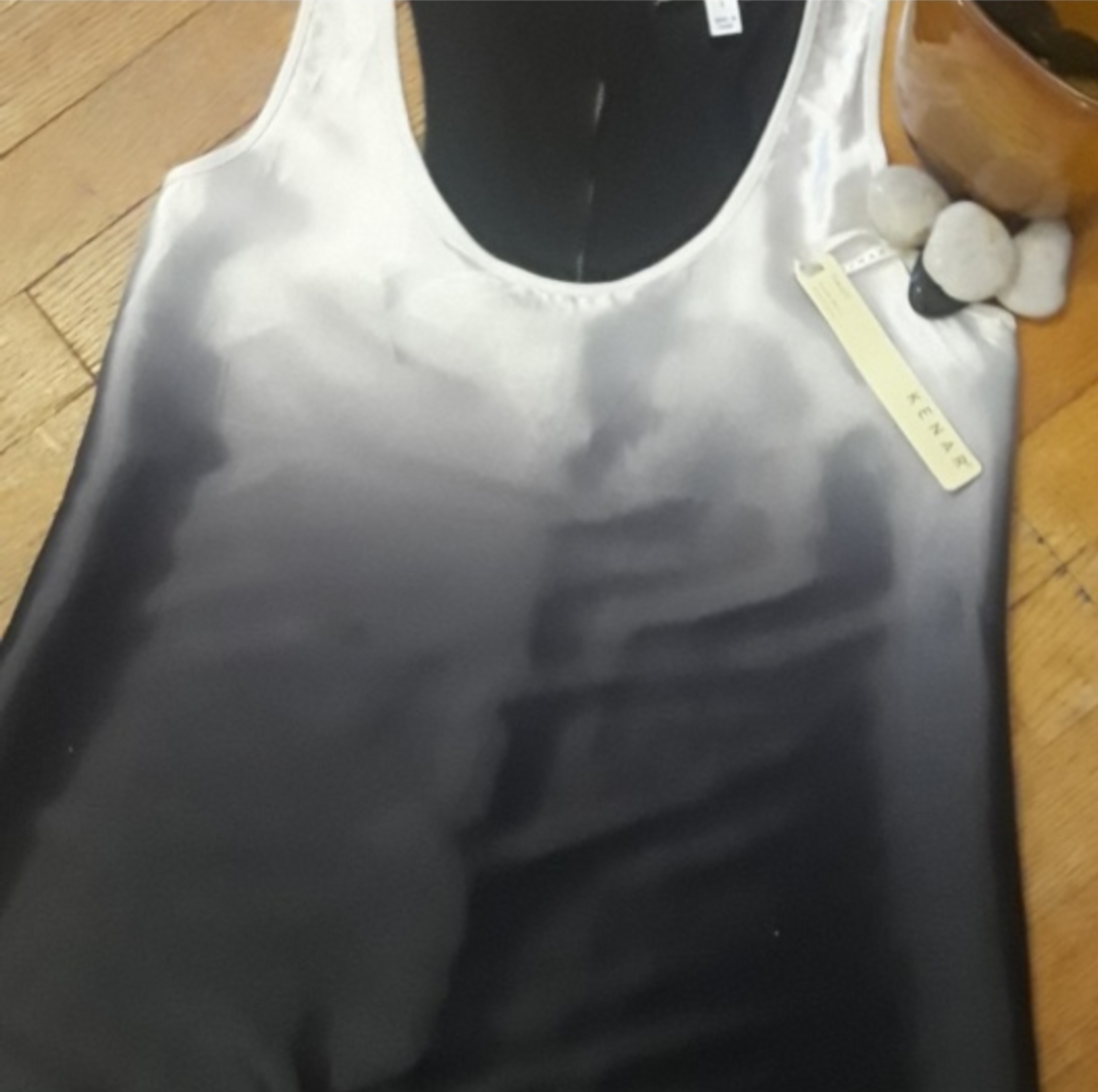 KENAR Black/White Racerback Hi-Low Satin Top - New - photo 2