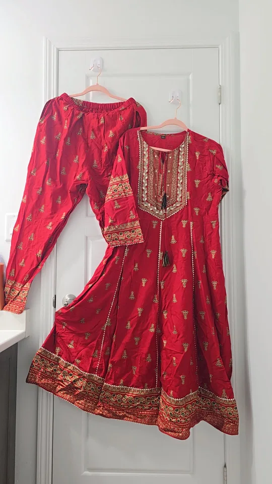 Red Embroidered Salwar Kameez Suit - Size XL thumbnail