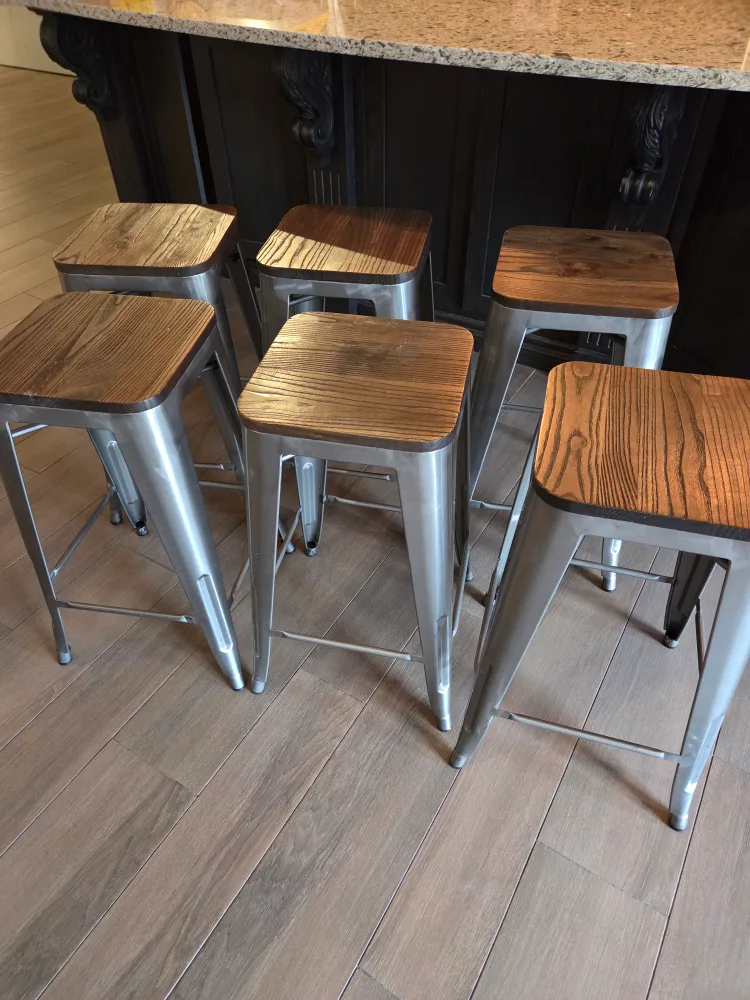 Wood-top Metal Bar Stools (6) thumbnail