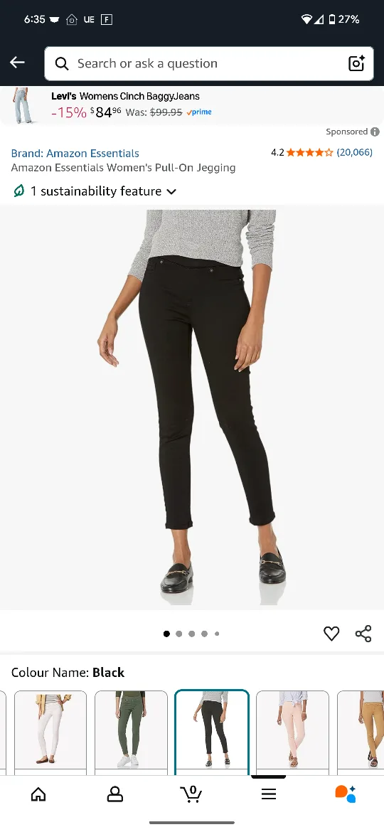 BNWOT  - Amazon Essentials Black Pull-On Jegging - Size 14 Long image indicator(4)