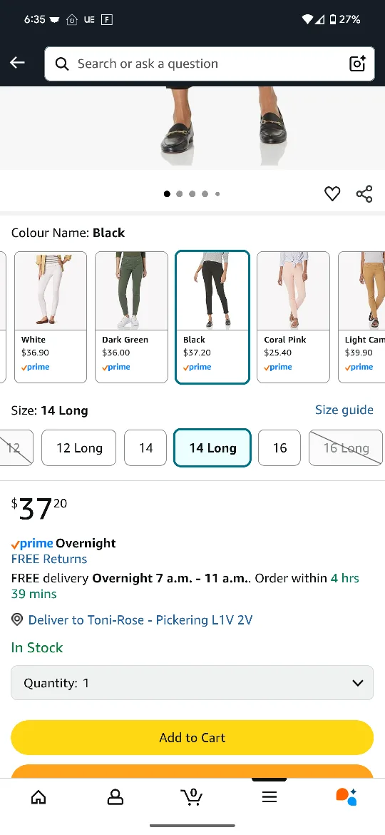 BNWOT  - Amazon Essentials Black Pull-On Jegging - Size 14 Long image indicator(5)