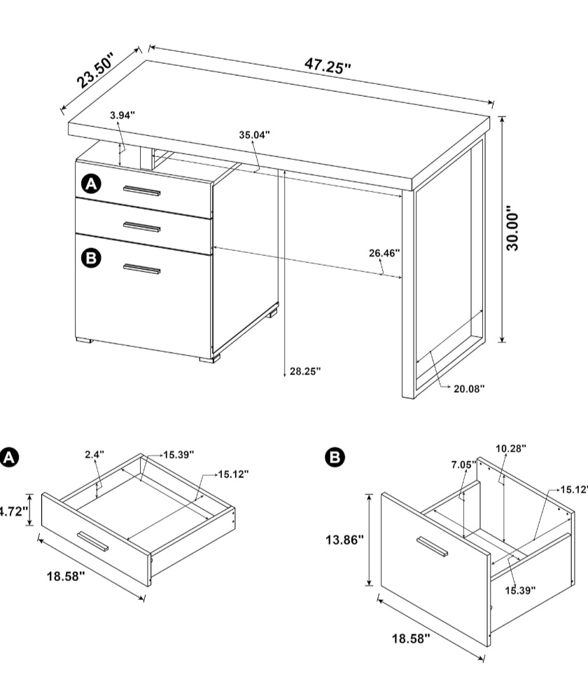 White Desk with 3 Storage Drawers. - photo 3