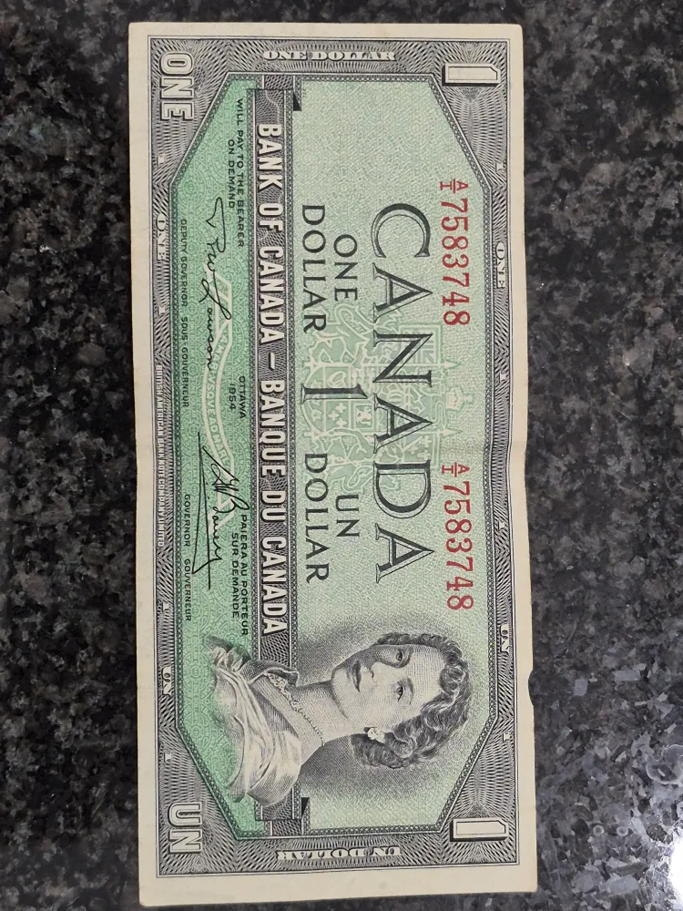 Vintage 1954 Canadian One Dollar Bill thumbnail