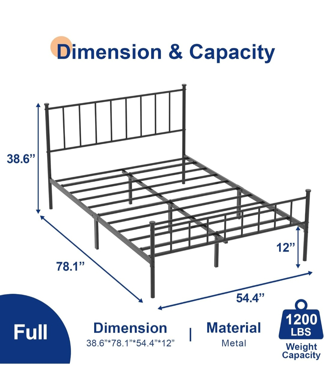 Molblly Full Bed Frame - Metal