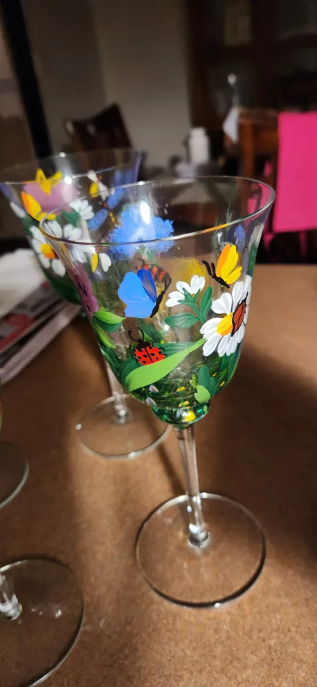 Hand Painted Floral Wine Glasses thumbnail