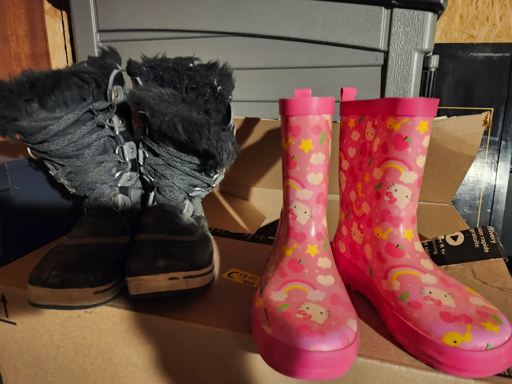 Sorel Winter Boots size 1 & Hello Kitty Rain Boots size 13 child thumbnail