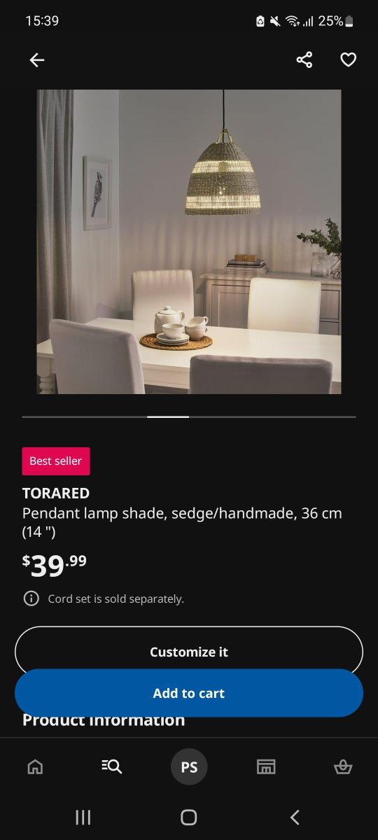 IKEA TORARED Lamp Shade + HAVSRIS Cord - photo 2