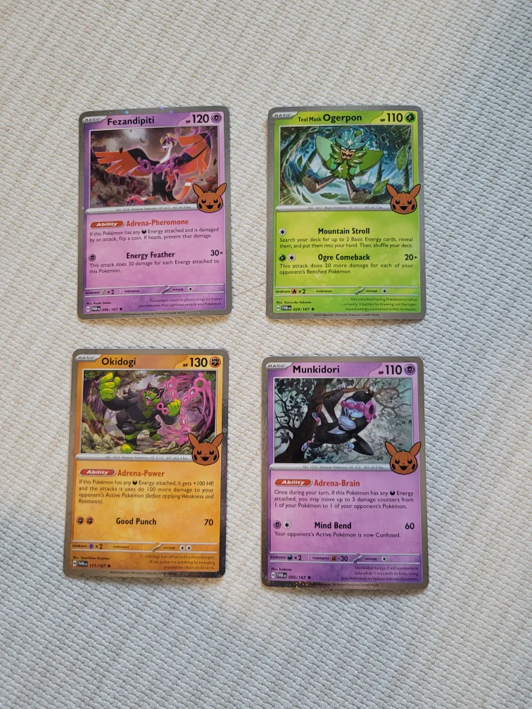 Pokemon TCG Fezandipiti, Ogerpon, Okidogi, Munkidori Cards thumbnail