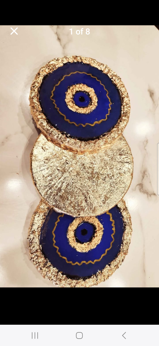 Evil Eye Coasters - Blue & Gold - photo 3