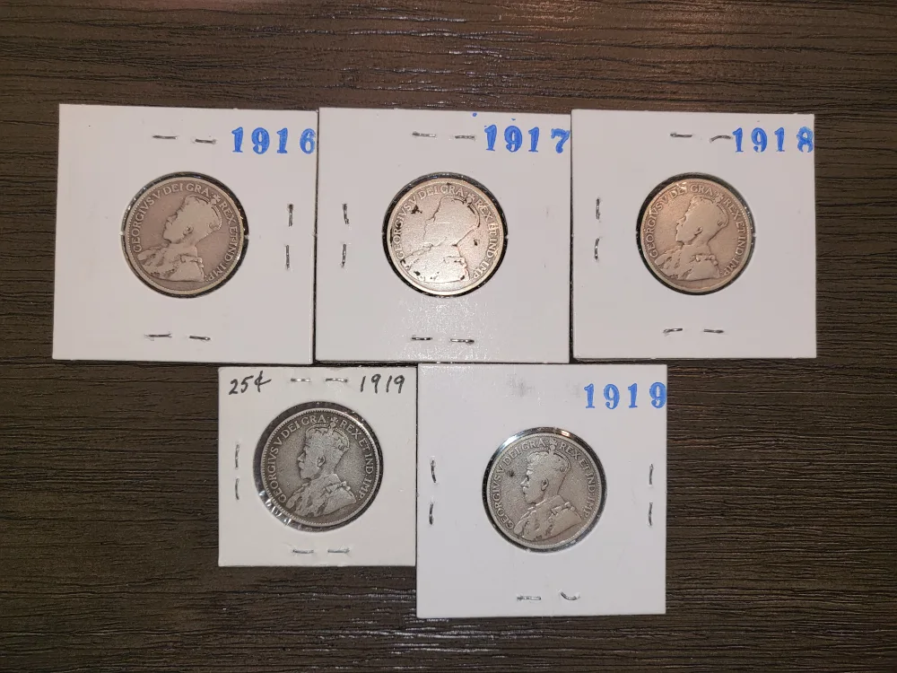 Vintage Canadian 25 Cent Coins (1916-1919) image indicator(2)