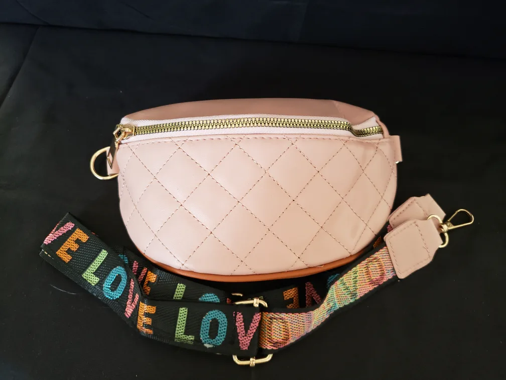Pink Quilted Belt Bag with Colorful Strap thumbnail