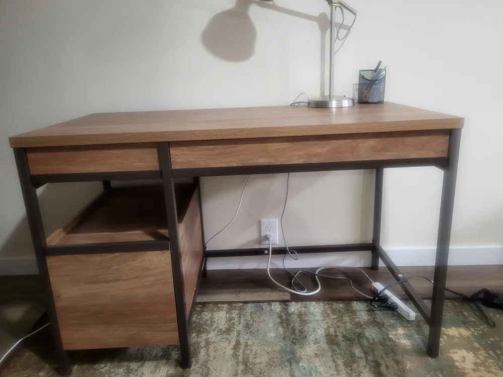 Brown Wood & Metal Writing Desk image indicator(7)