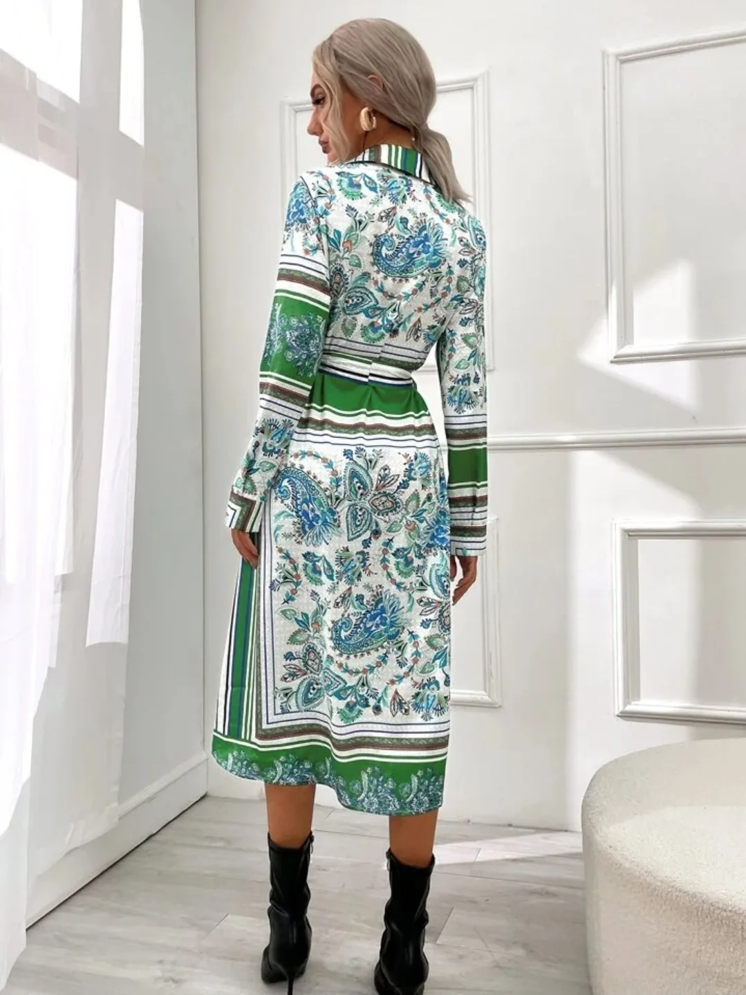 Shein XS Floral Print Belted Shirt Dress image indicator(2)