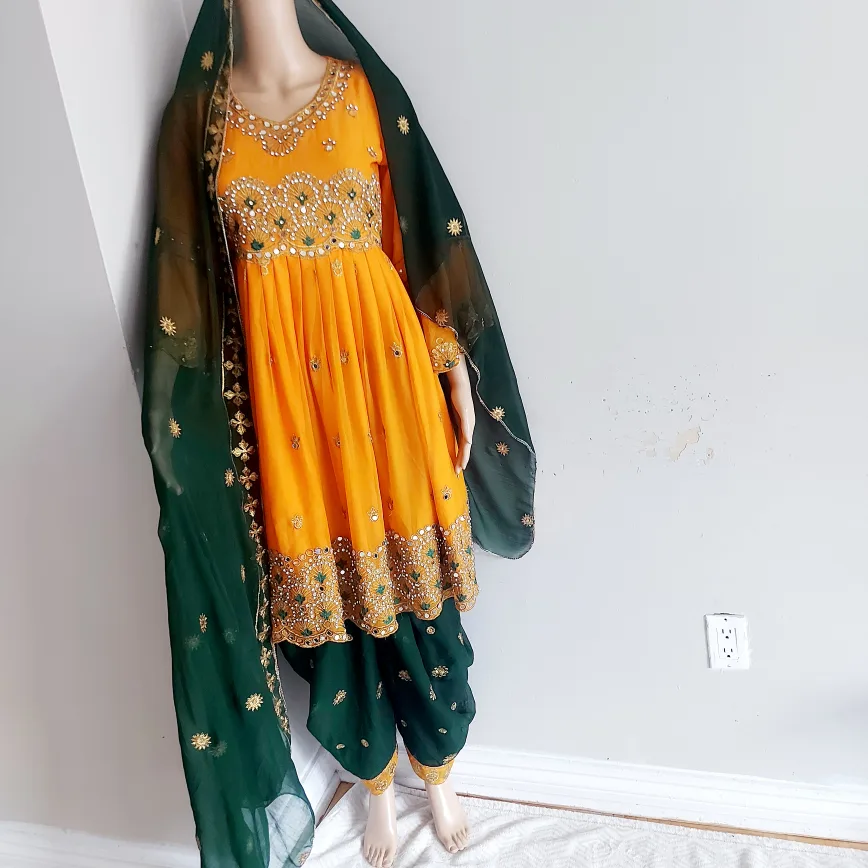 Orange & Green Afghan Dress