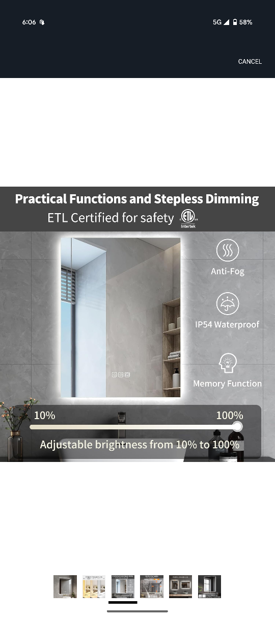 LED Bathroom Mirror - Anti-Fog, Dimmable, 24x32 - photo 3