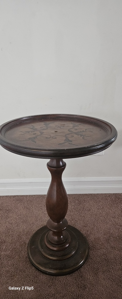 Vintage Brown Wooden Pedestal Table