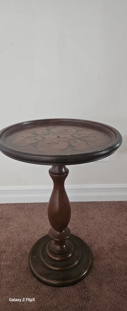 Vintage Brown Wooden Pedestal Table thumbnail