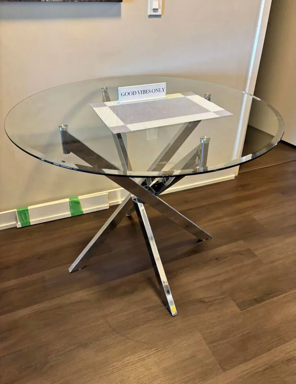 Glass Round Dining Table with Chrome Base thumbnail