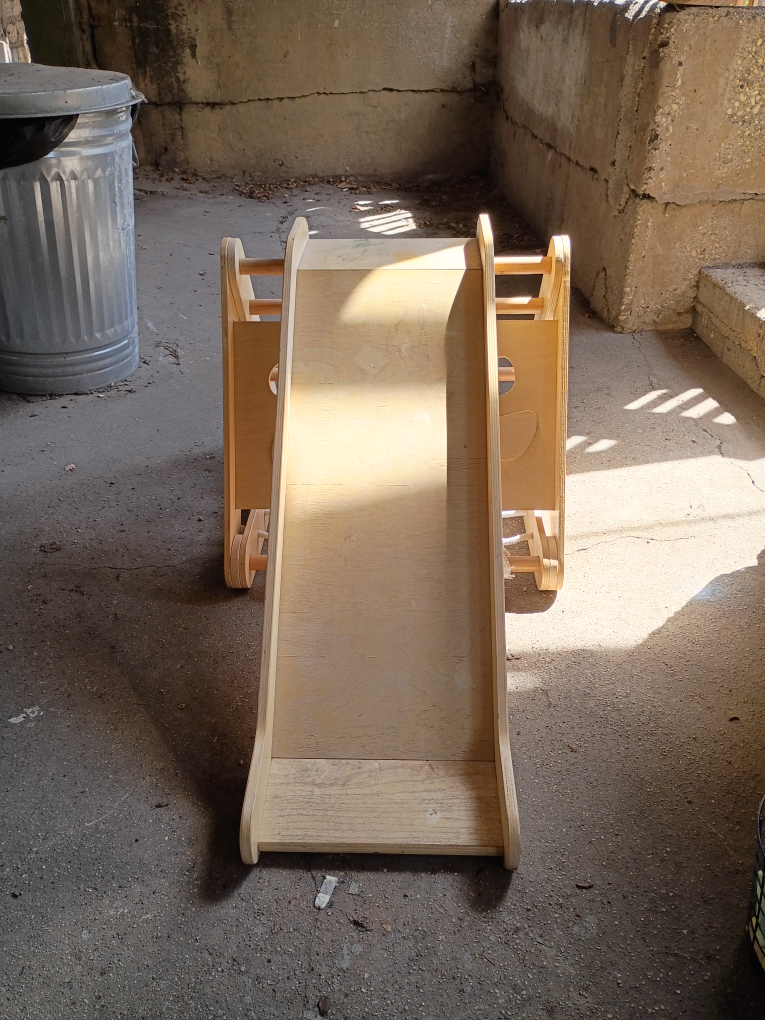 Wooden Climbing Triangle with Slide. 10 bucks.