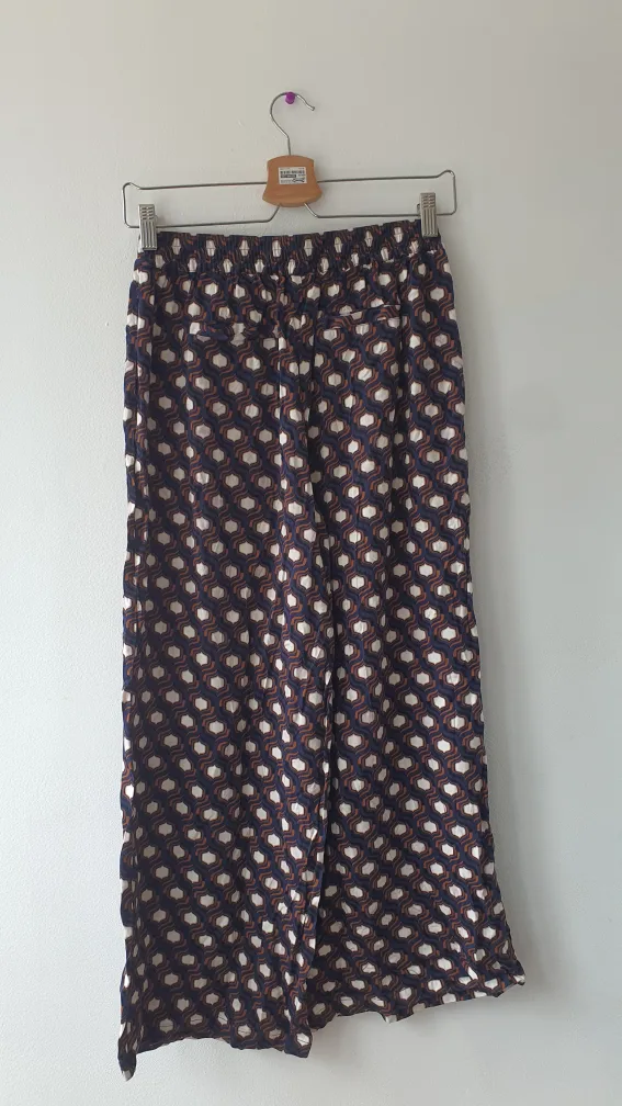 Plaid Off-Shoulder Blouse & Patterned Pants Set thumbnail