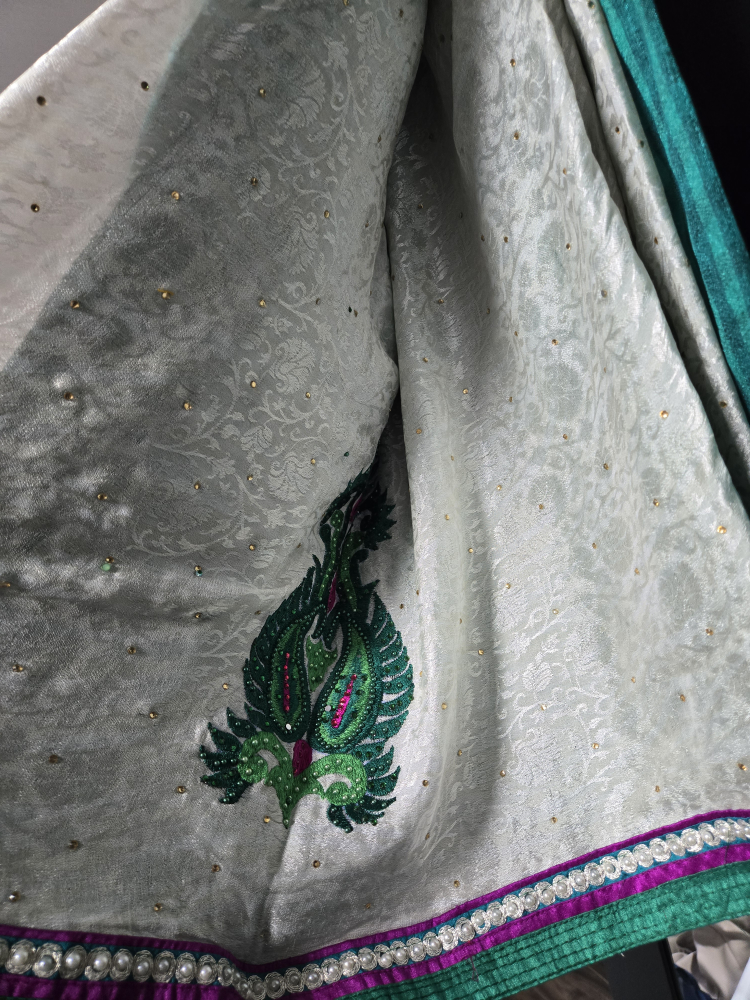 Saree - Green & White - photo 3