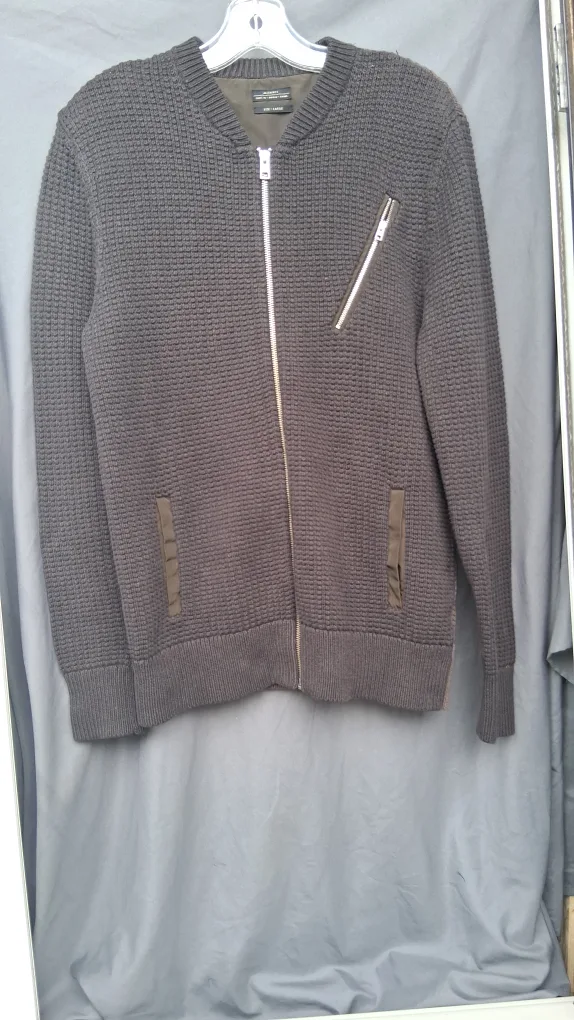 AllSaints Large Black Zip-Up Cardigan thumbnail