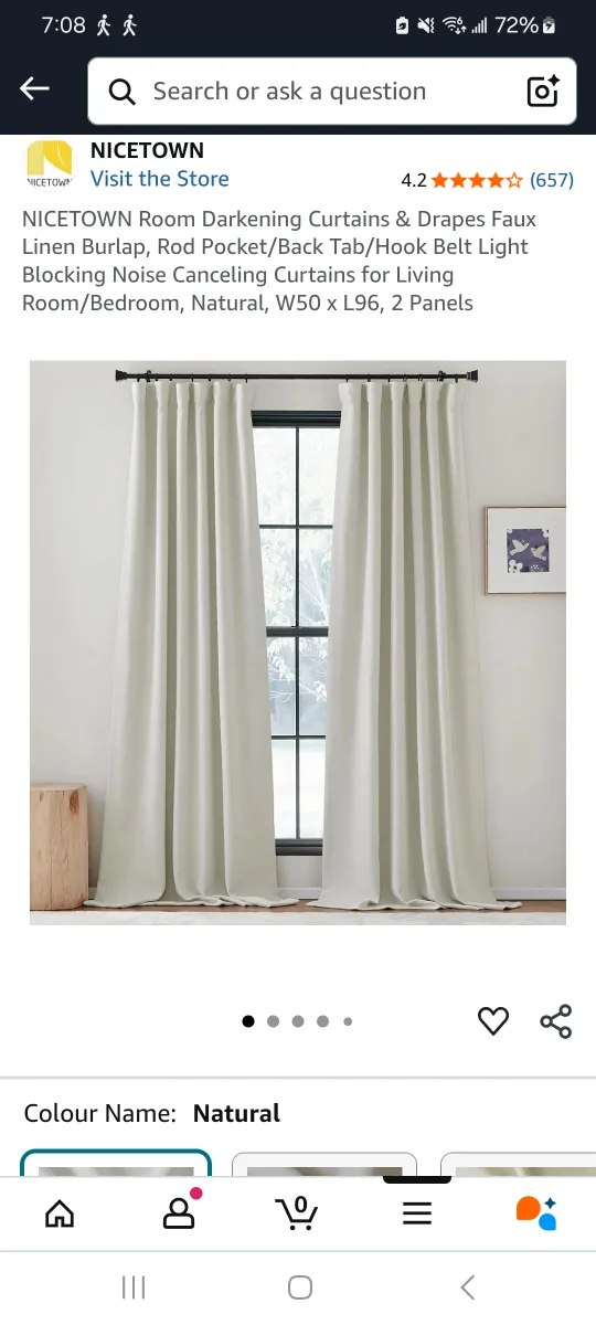 NICETOWN Natural Room Darkening Curtains W50 x L96 thumbnail