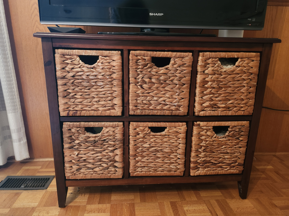 Wood Storage Cabinet with Wicker Baskets