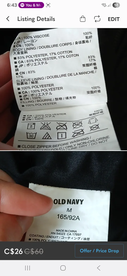 🥕#freecycle Old Navy black diamond quilted zip up jacket, M image indicator(3)