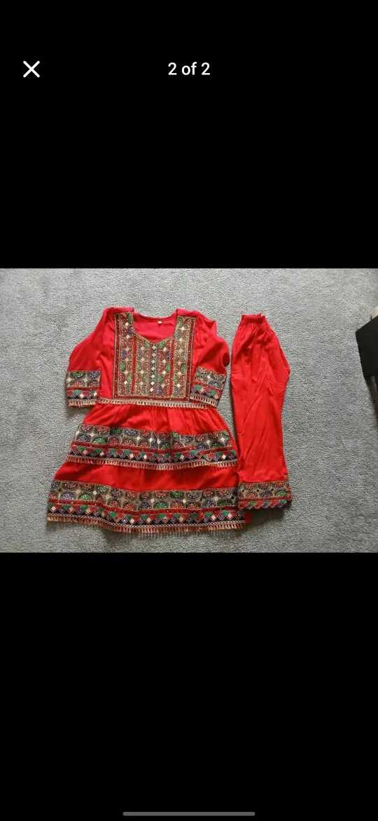 Red Afghan Style Dress & Pants Set thumbnail