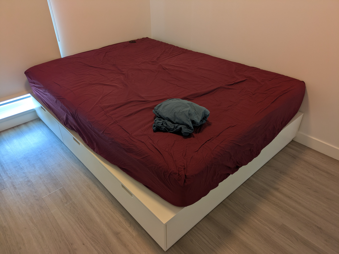 Queen Size Bed Frame with Storage, Mattress and Covers