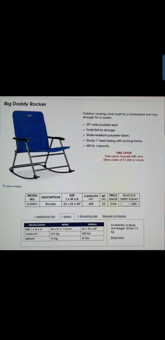 ULINE Outdoor Big Daddy Rocker arm chair - Blue