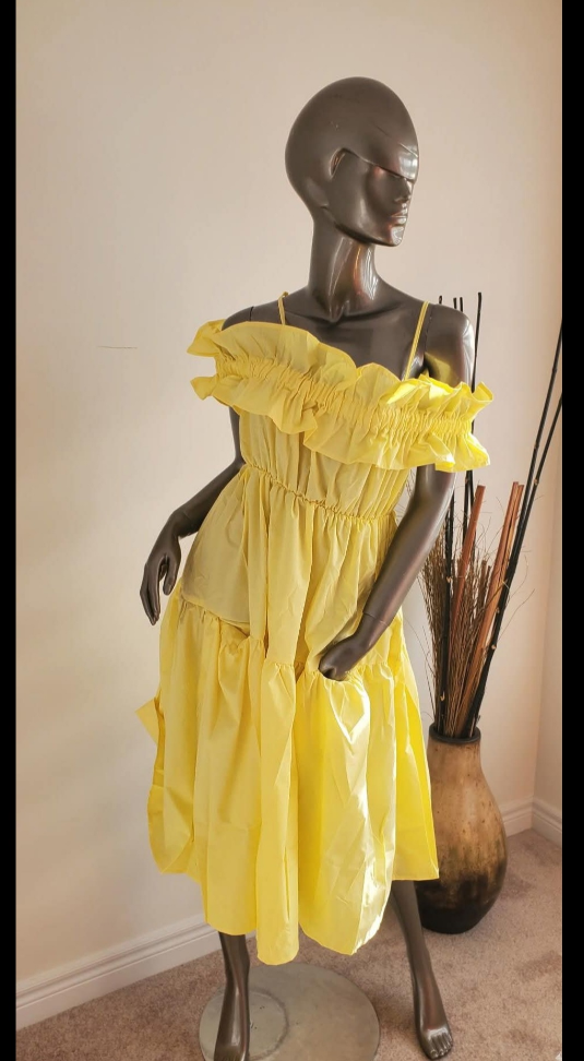 New Yellow Ruffle Tiered Dress