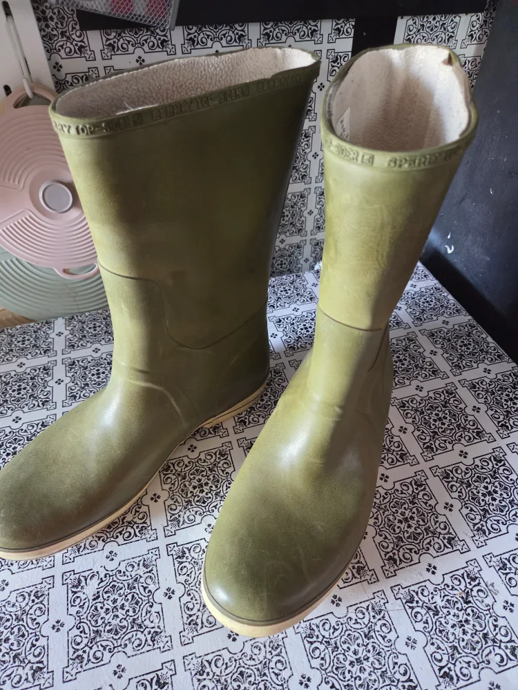 Sperry Olive Green Rubber Rain Boots thumbnail