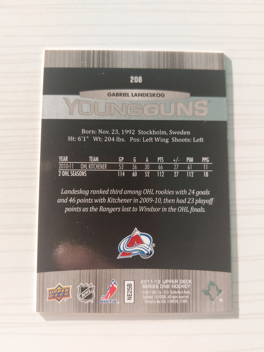 Carte de hockey Gabriel Landeskog Young Guns - photo 2
