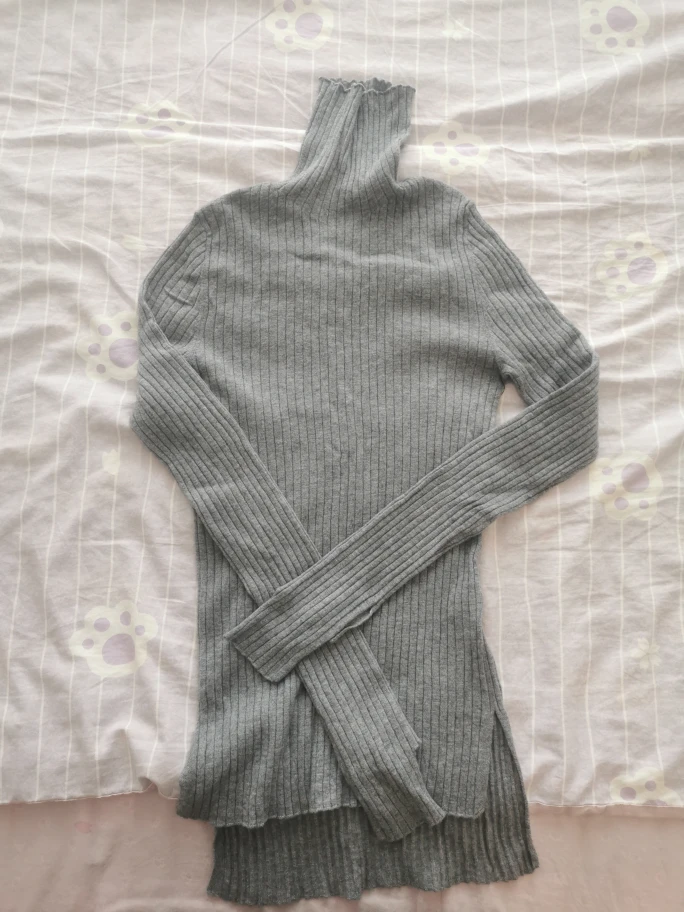 Zara Grey Ribbed Turtleneck - Size L
