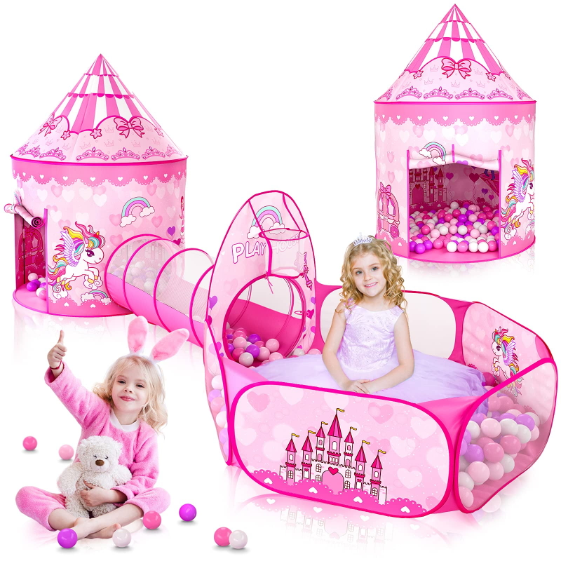 Pink Princess Castle Play Tent with Tunnel