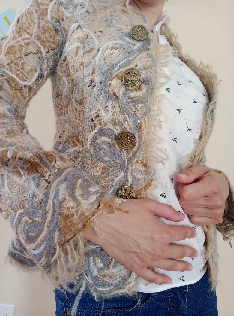 🧶Wet felting 100% wool Jacket - Unique Design, XS size image indicator(2)