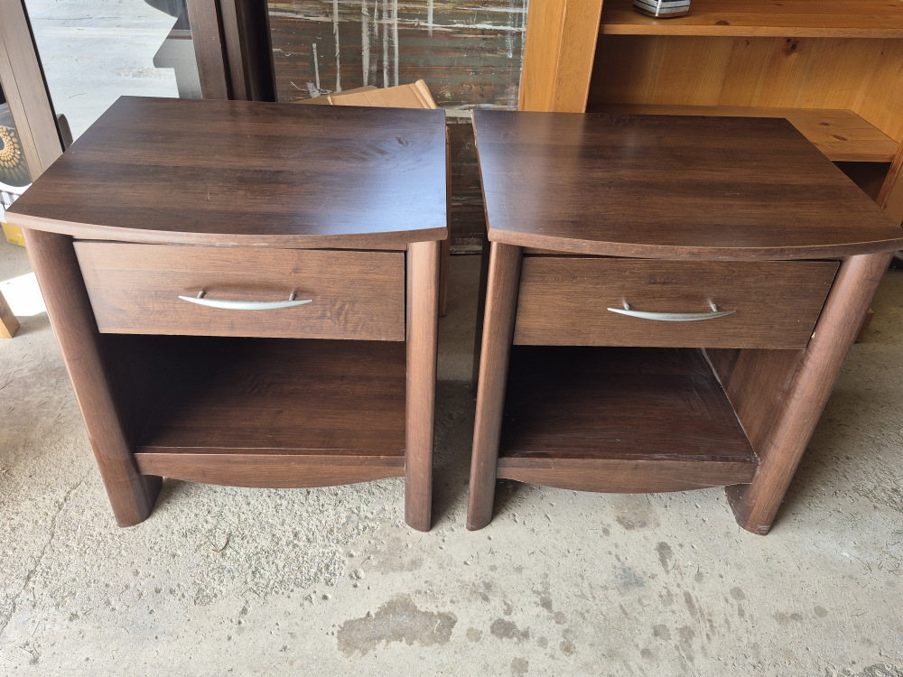 Pair of Brown Wood Nightstands