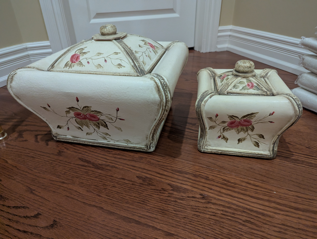 Two Vintage Country Cottage Hand Painted Floral Boxes